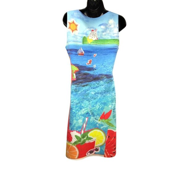 Animapop reversible dress multi sleeveless Fun seaside theme 34ch 31w 38h 38L - Picture 5 of 12